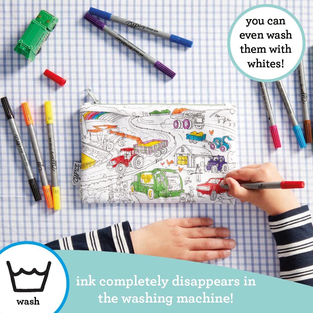 eatsleepdoodle Working Wheels Coloring Pencil Case, 10pk Washable Markers