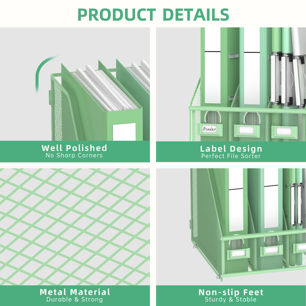 DALTACK 4-Slot Magazine File Holder, Metal Binder Holder, Mint Green