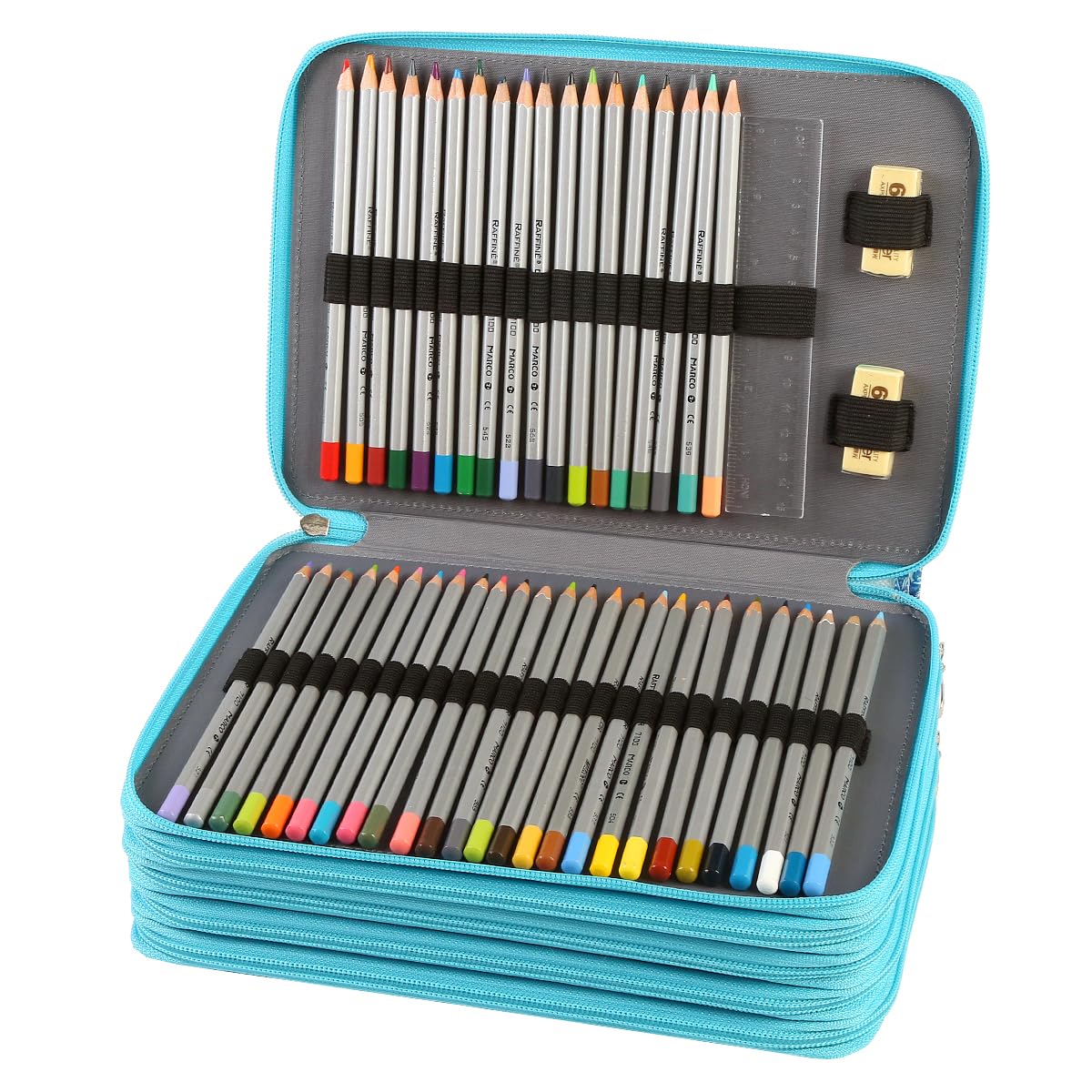Lbxgap 250 Slots Pencil Case 5-Layer Zipped Holder w/Handle