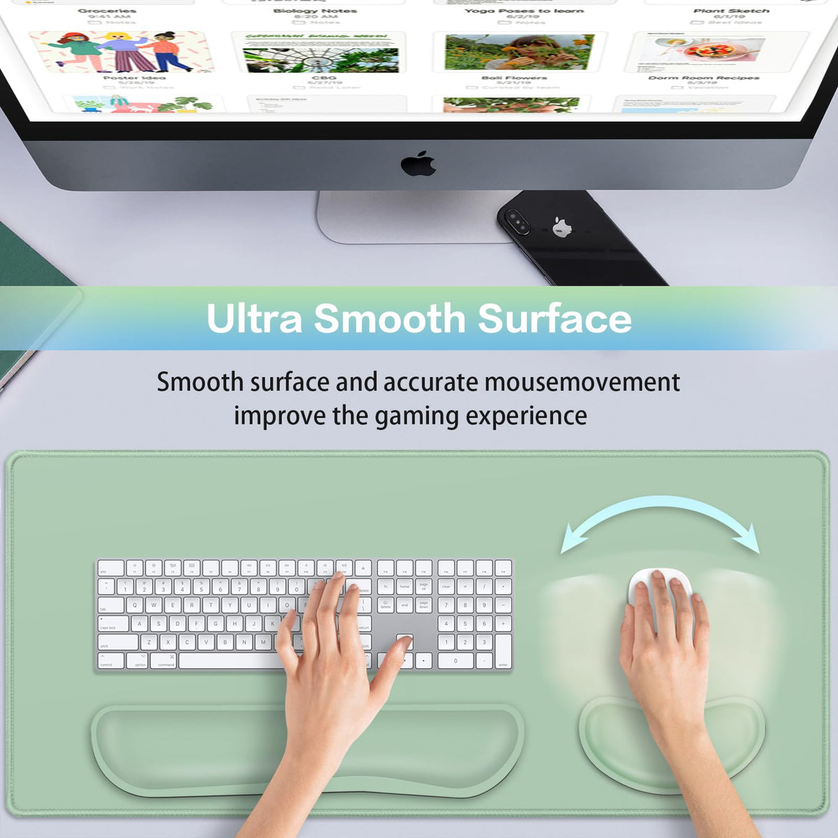 Desk Mat Green, Large Gaming Mouse Pad with Wrist Rest, 4in1 XXL