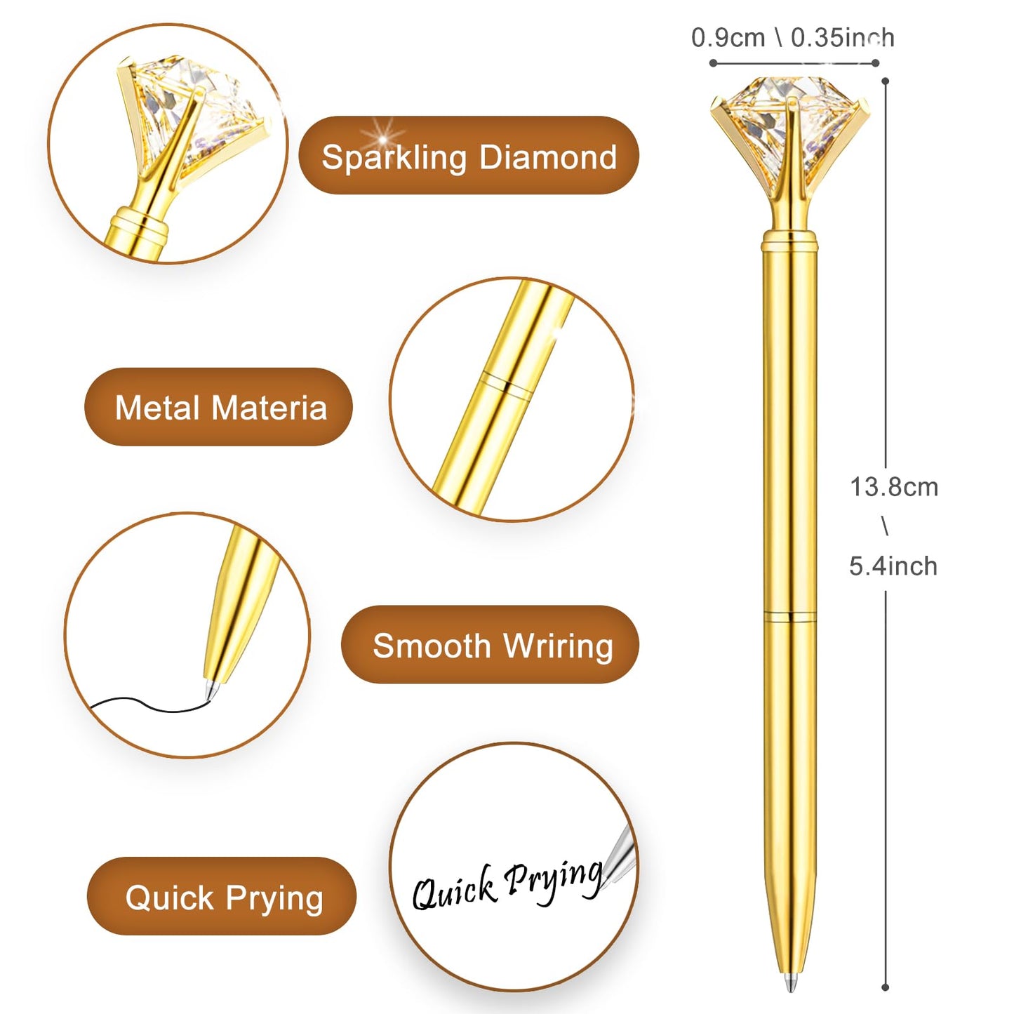 EVNEED 50 Pcs Diamond Pens with Crystal Bridal Shower Gifts Metal Bling Ballpoint Pens with Black