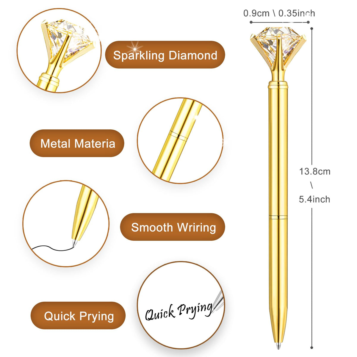 EVNEED 50 Pcs Diamond Pens with Crystal Bridal Shower Gifts Metal Bling Ballpoint Pens with Black