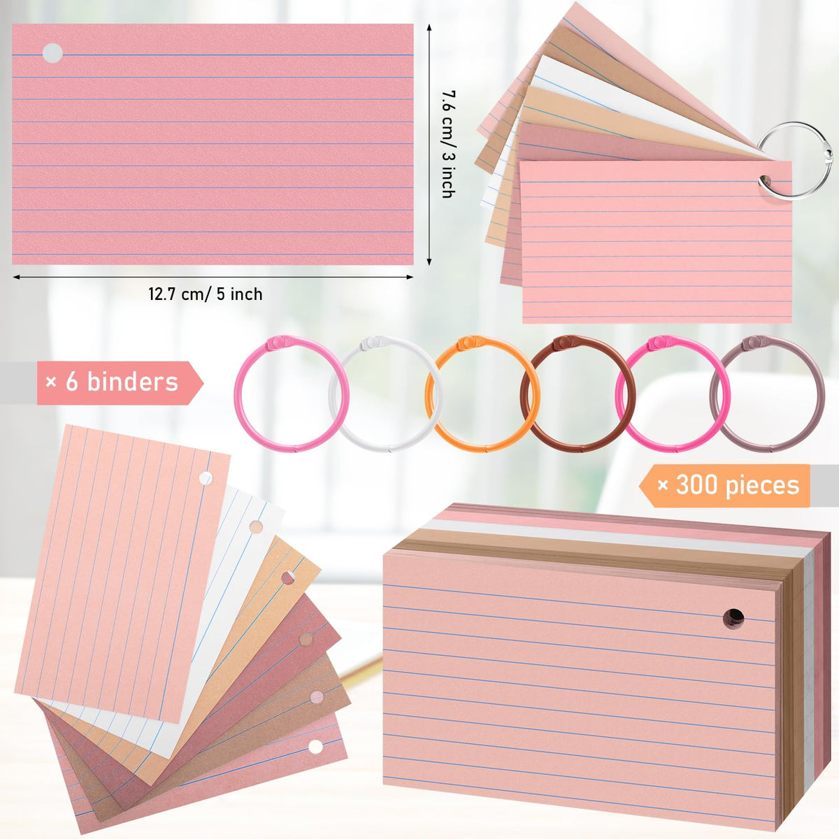 Leelosp 3 x 5 in Colored Index Cards, Study Flash Cards, Pink Series