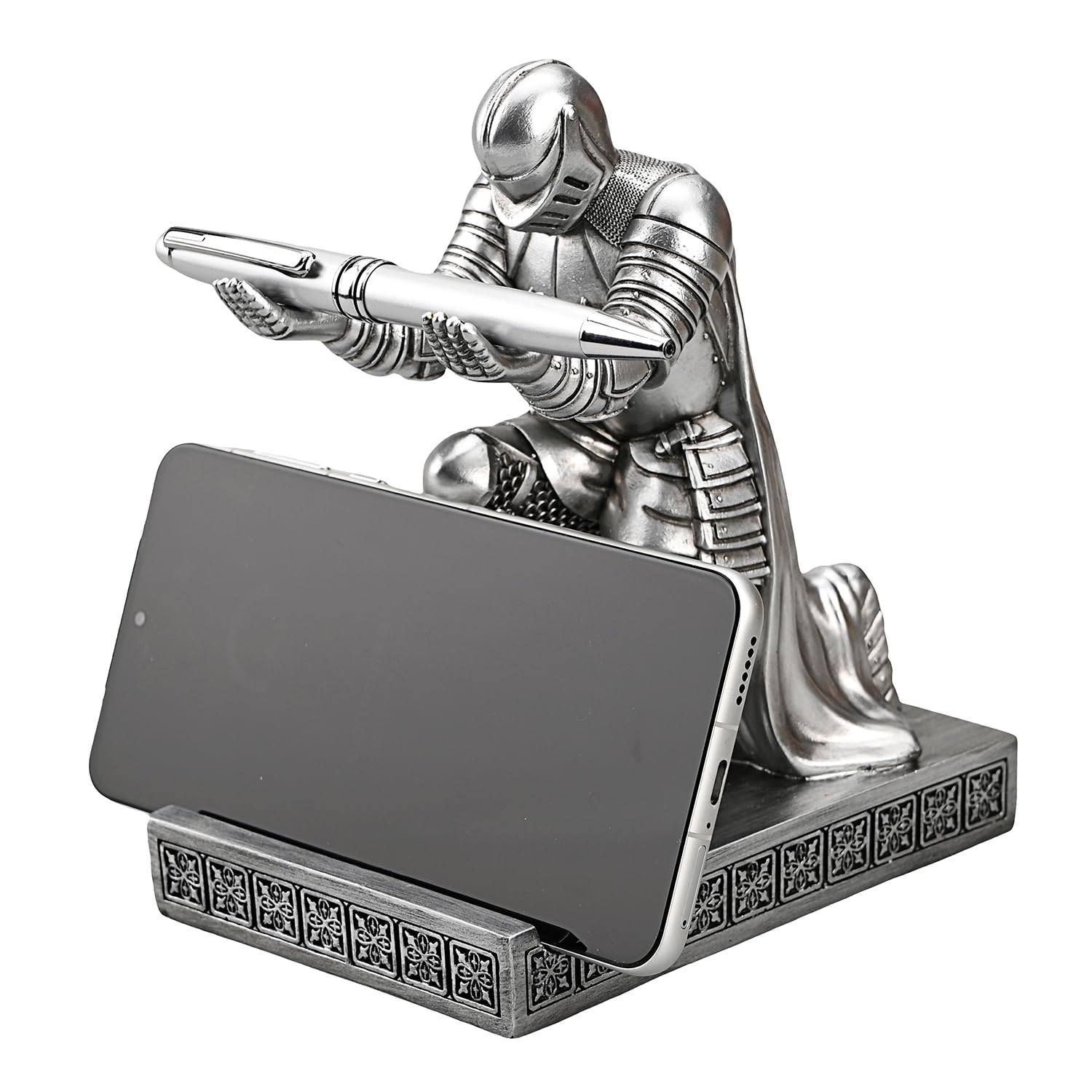 Windbreaker Soldier Knight Pen Holder Personalized Desk Accessory Silver