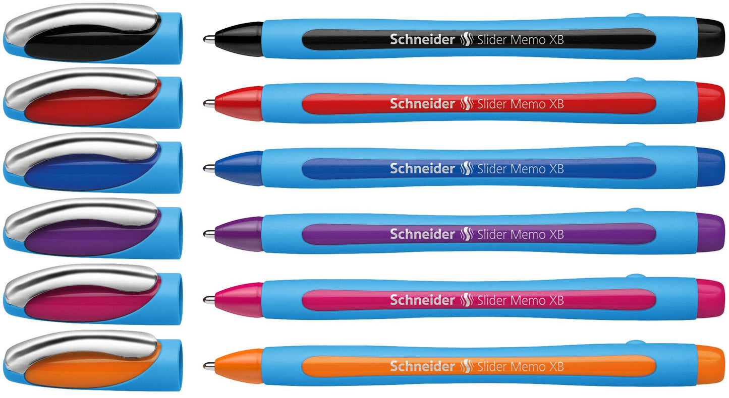 Schneider Slider Memo XB Ballpoint Pen, Asstd. Colors, Pack of 6 (150296)