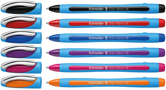 Schneider Slider Memo XB Ballpoint Pen, Asstd. Colors, Pack of 6 (150296)