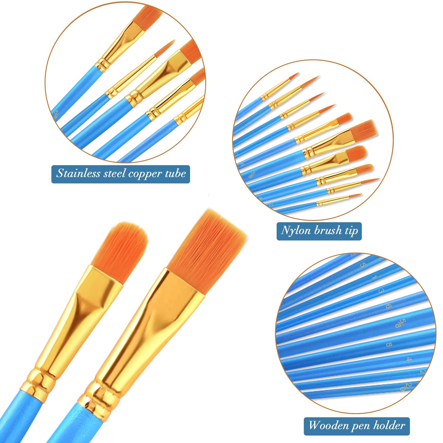 AROIC Painting Brush Set, 30 Packs/300 Pieces, Nylon Brush Head