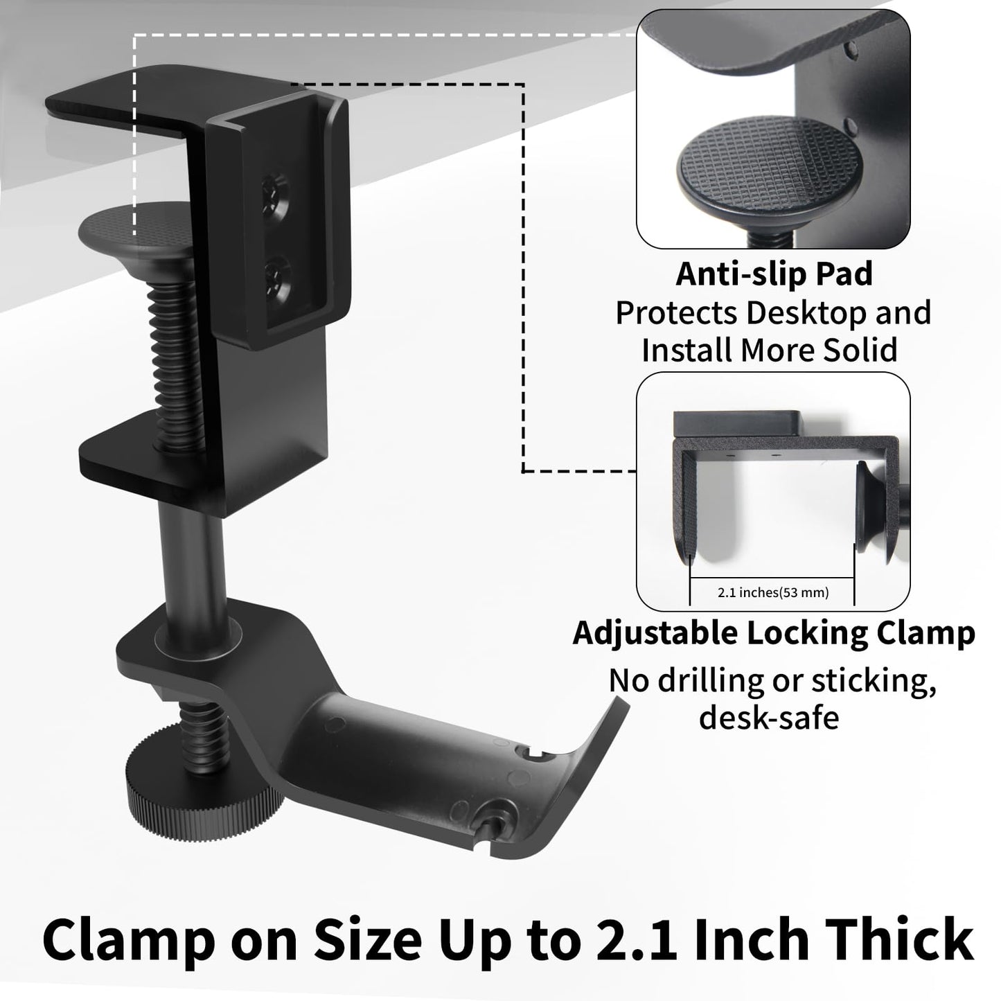 Anti-Spill Large Desk Cup Holder Clamp, Pencil Holder & Phone Stand (Black)