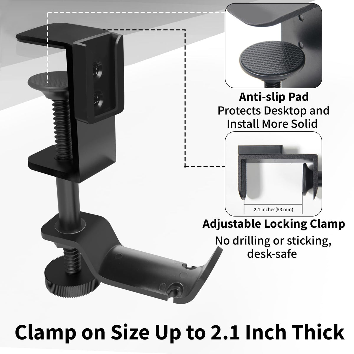 Anti-Spill Large Desk Cup Holder Clamp, Pencil Holder & Phone Stand (Black)
