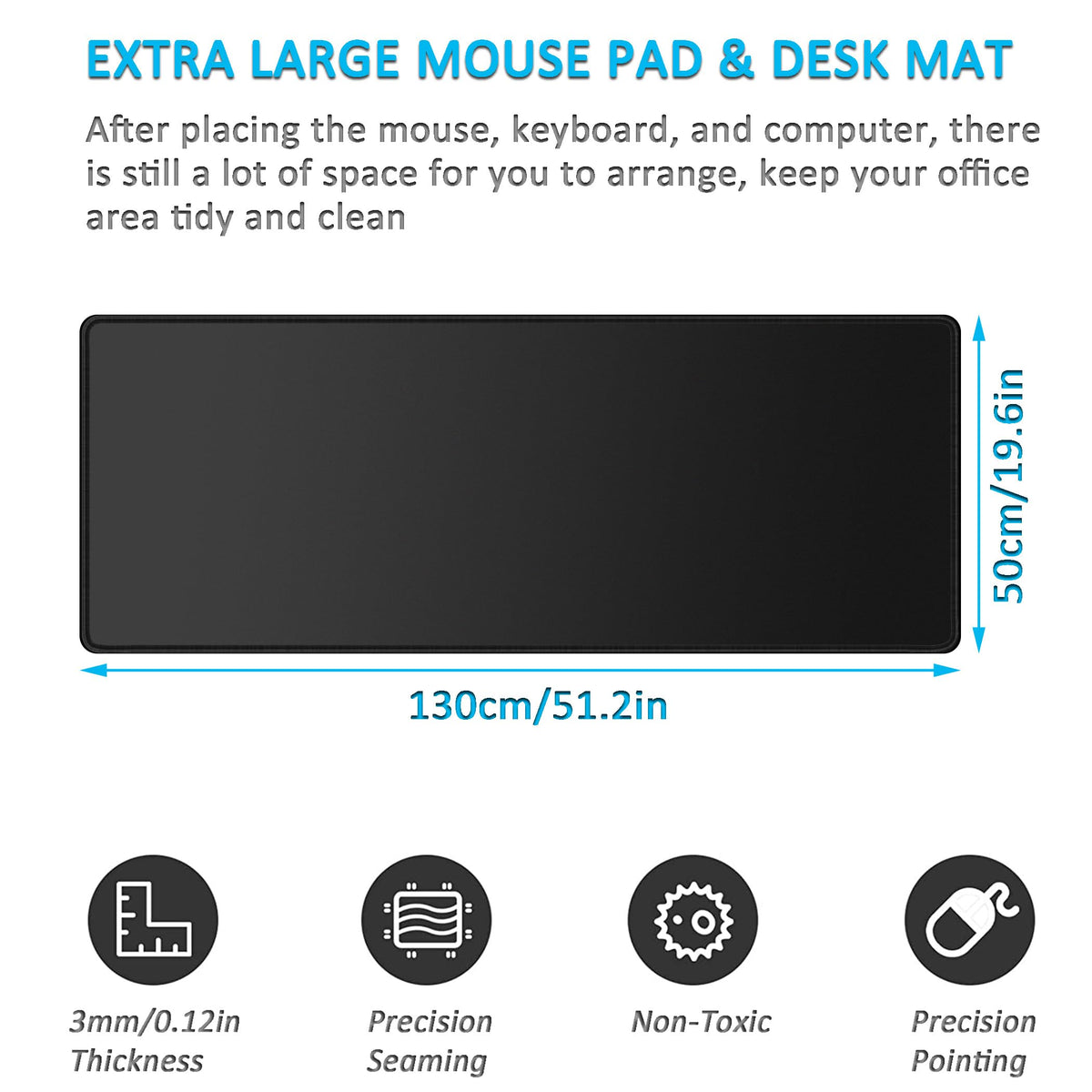 LL-COEUR XXL Black Mouse Pad Gaming Keyboard Mat Laptop Office Desk Mat (51.1" x 19.6" x 0.12")