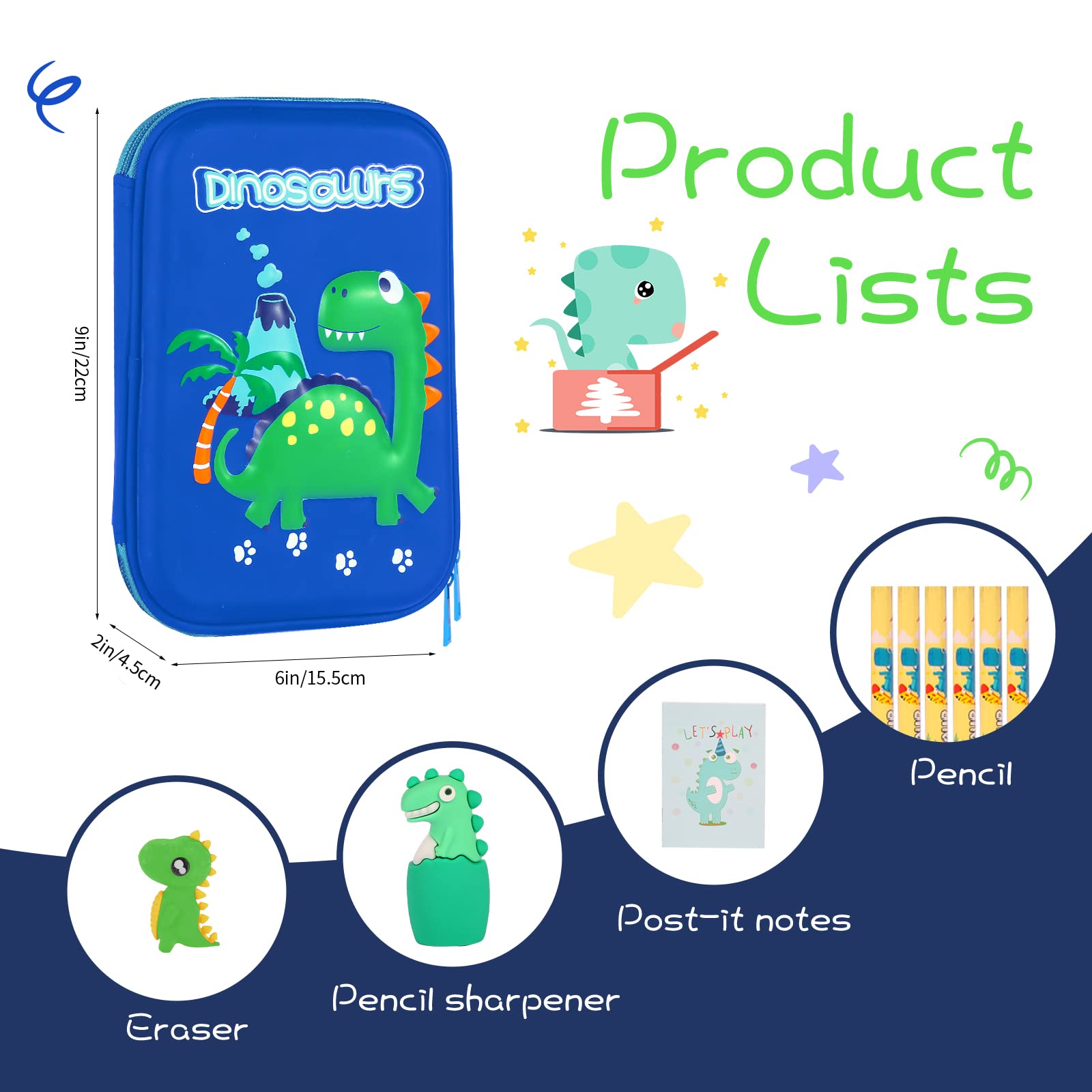 homicozy Pencil Case for Boys,Cute Dinosaur Stationery Set for Kids,3D EVA School Pencil Box
