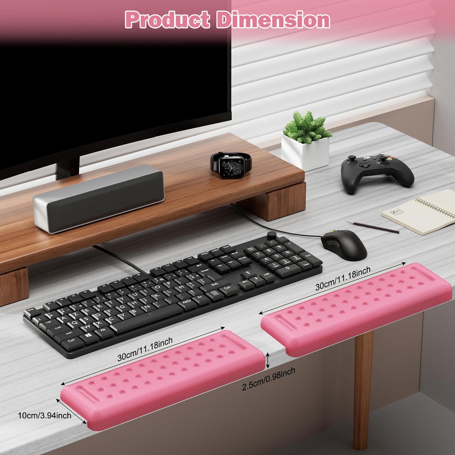 Leolee L-Shaped Desk Elbow Pads for Desk, Pink Memory Foam Arm Rest