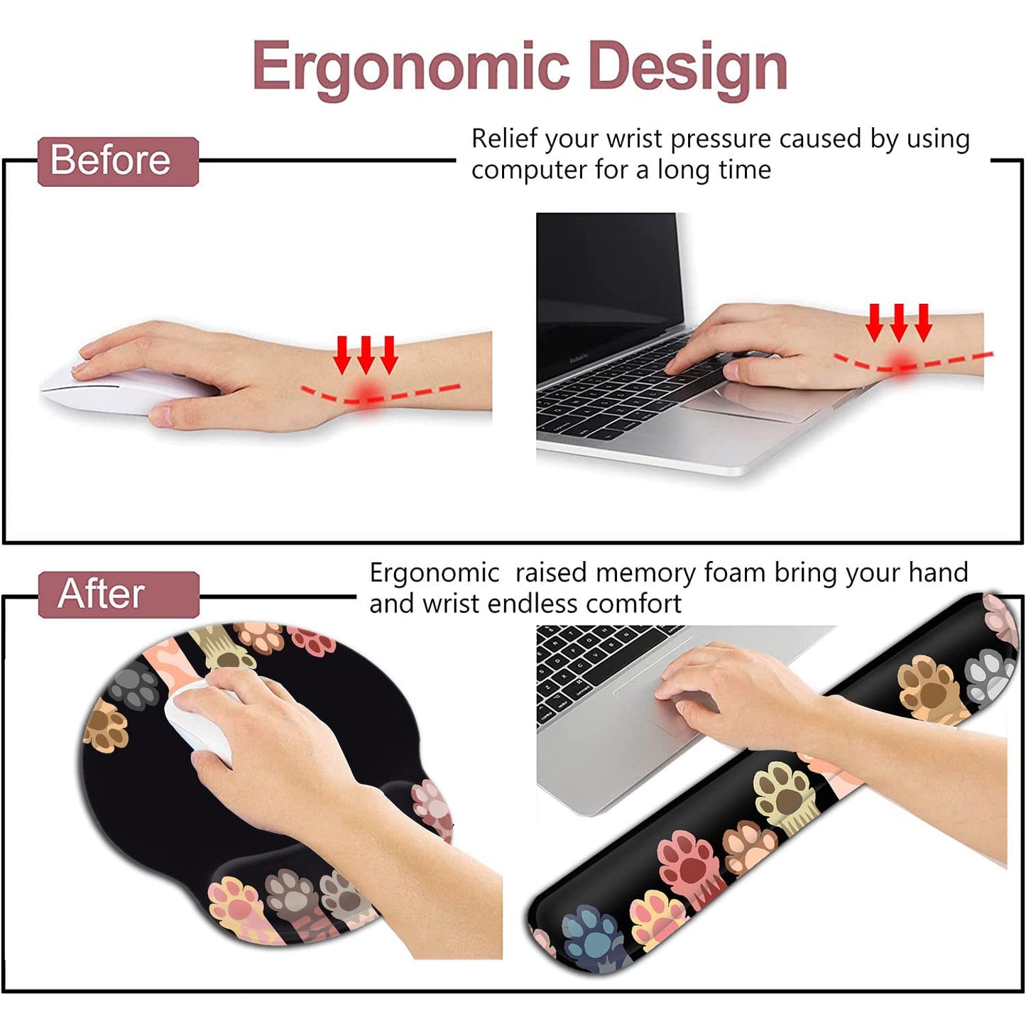 Ergonomic Mouse Pad with Wrist Support Gel Mouse Pad, Non-Slip Laptop Computer Keyboard Mousepad