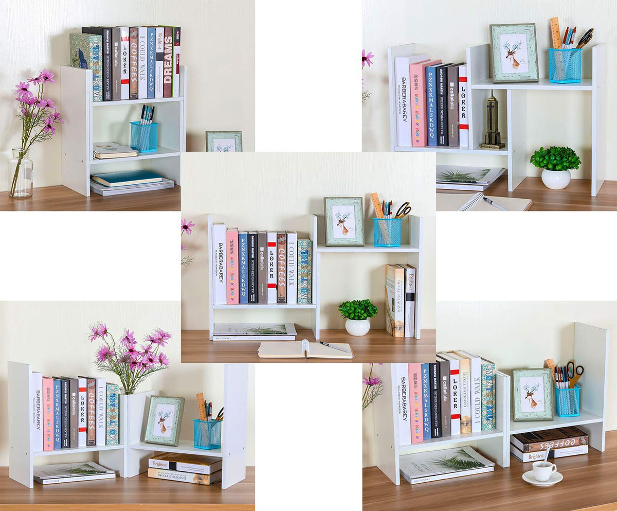 PAG-Mass Desktop Bookshelf Freestanding Wooden Countertop Bookcase Accessories Organizer Display