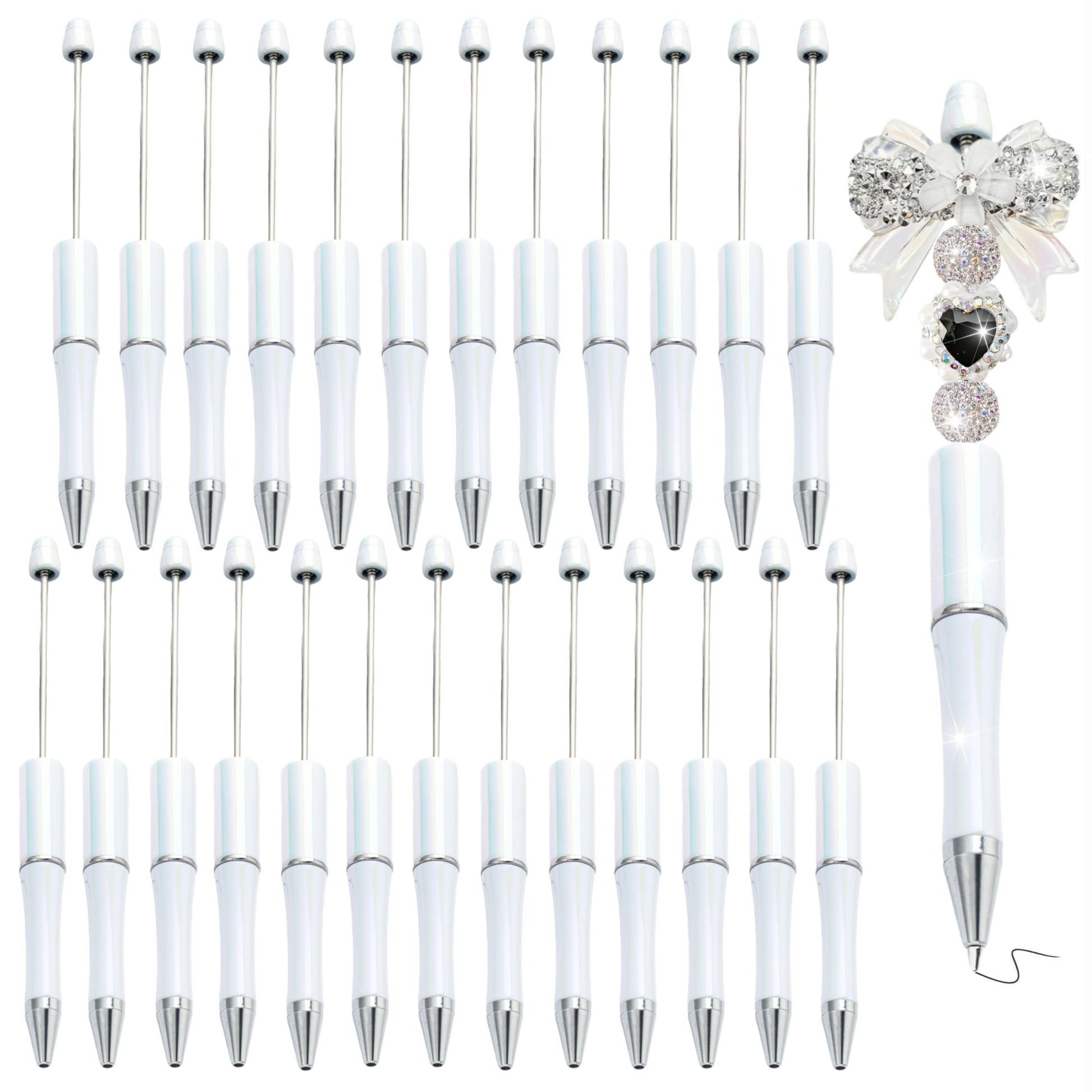 KUNHEHO Beadable Pens 25 Pcs White Gradient Colors Shiny Fancy Pens Bulk for Women Focal Beads Pens