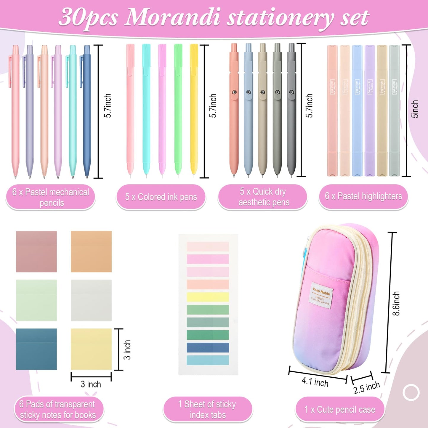 Lincia 30 Pcs Aesthetic School Supplies for Stationary Essentials, Gradient