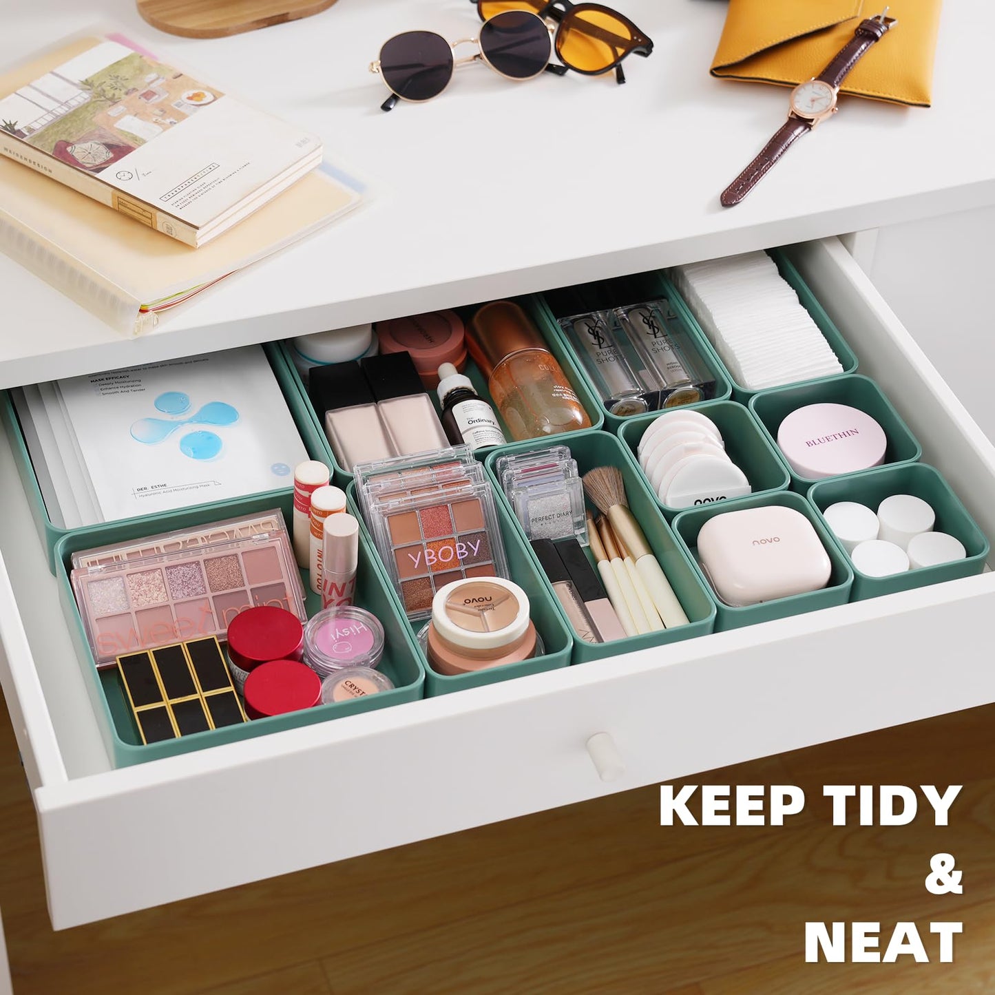 CHANCETSUI 11-Piece Stackable Drawer Organizer Set, Multi-size Desk Drawer Organizer Trays Vanity