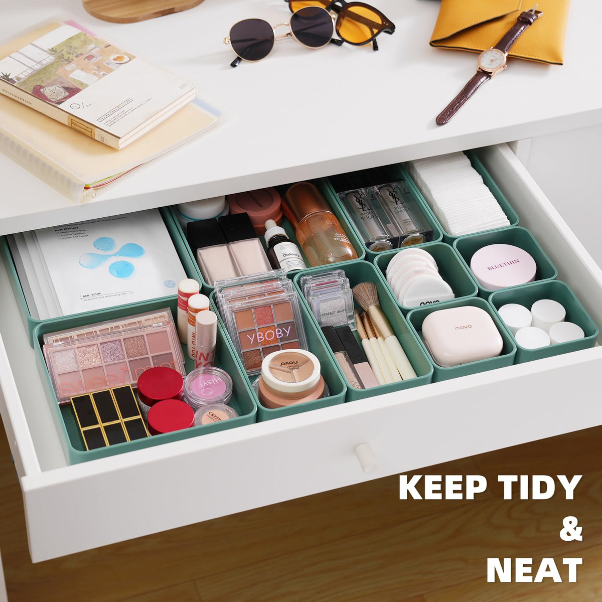 CHANCETSUI 11-Piece Stackable Drawer Organizer Set, Multi-size Desk Drawer Organizer Trays Vanity