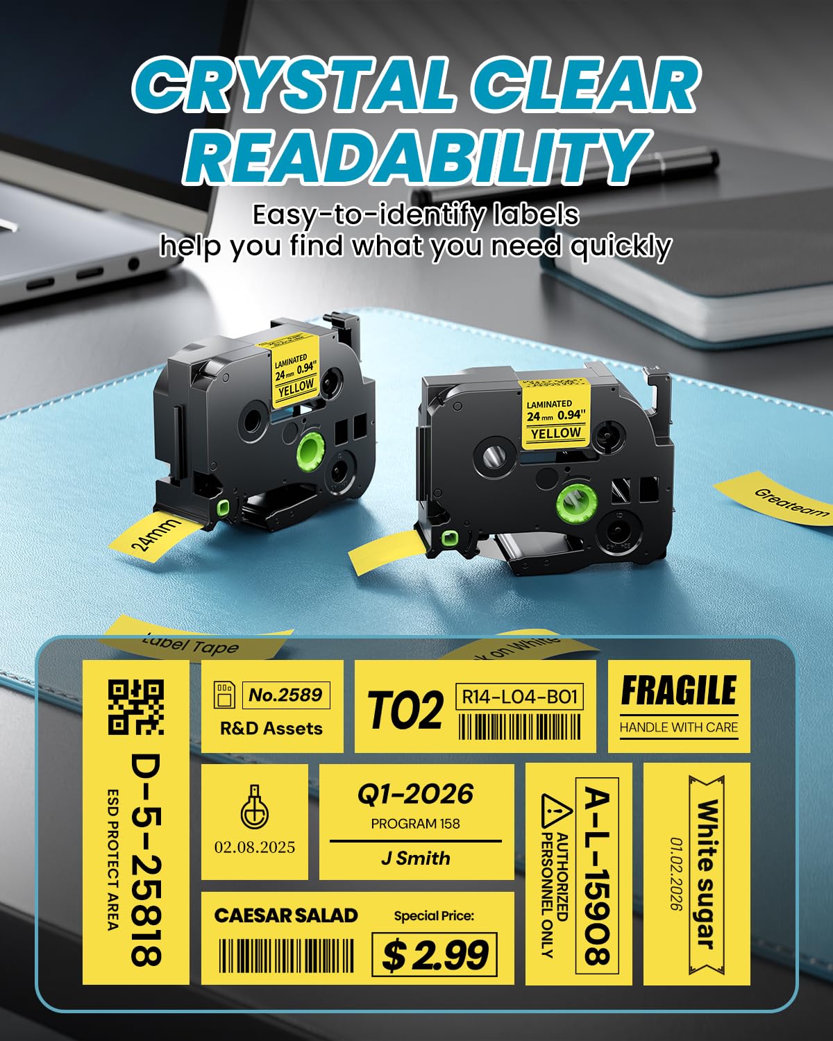 Replacement for Brother TZe-651 TZe651 P Touch Yellow Label Tape 24mm 0.94