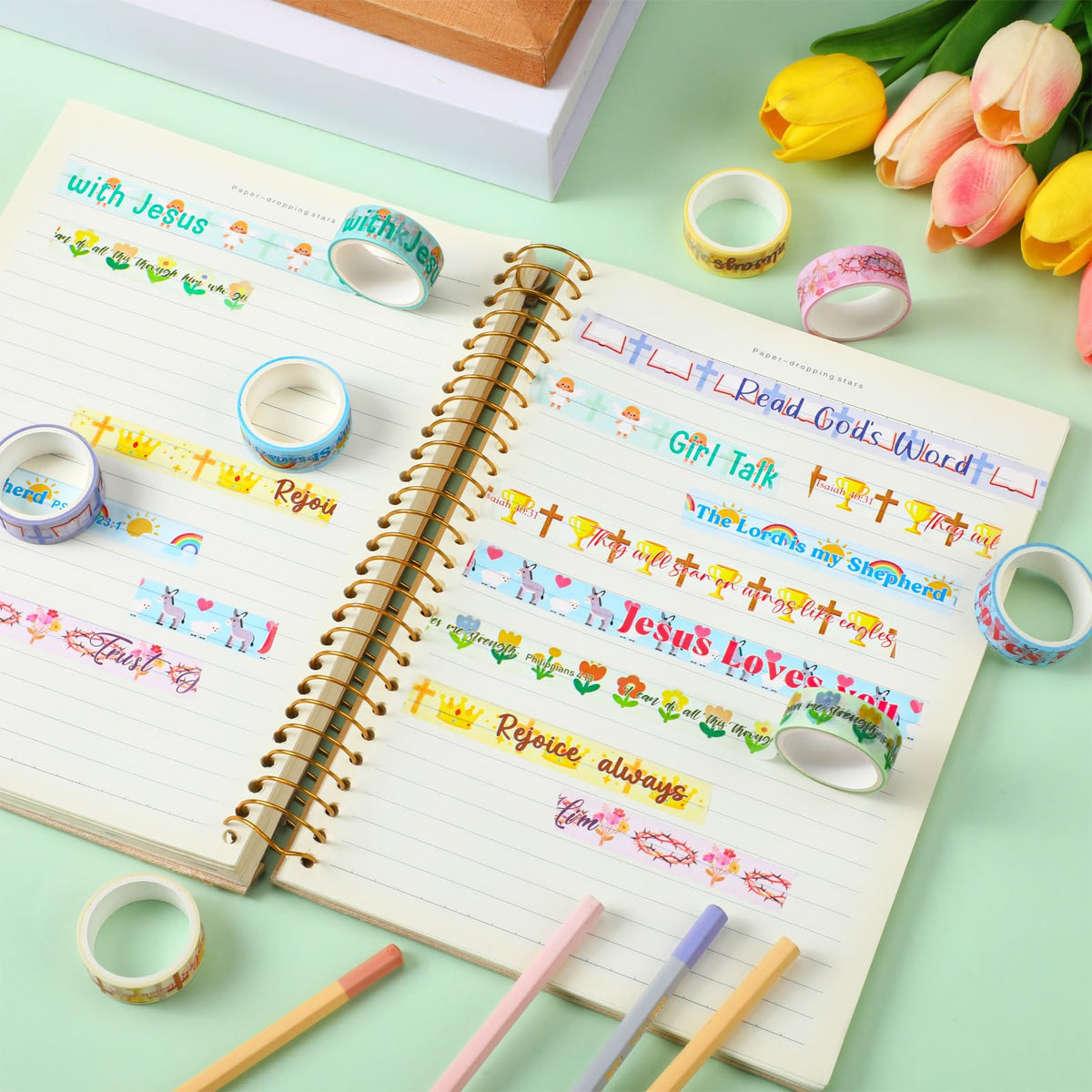 Janlaugh 24 Rolls Christian Washi Tape Gifts, Kawaii Cute Religious