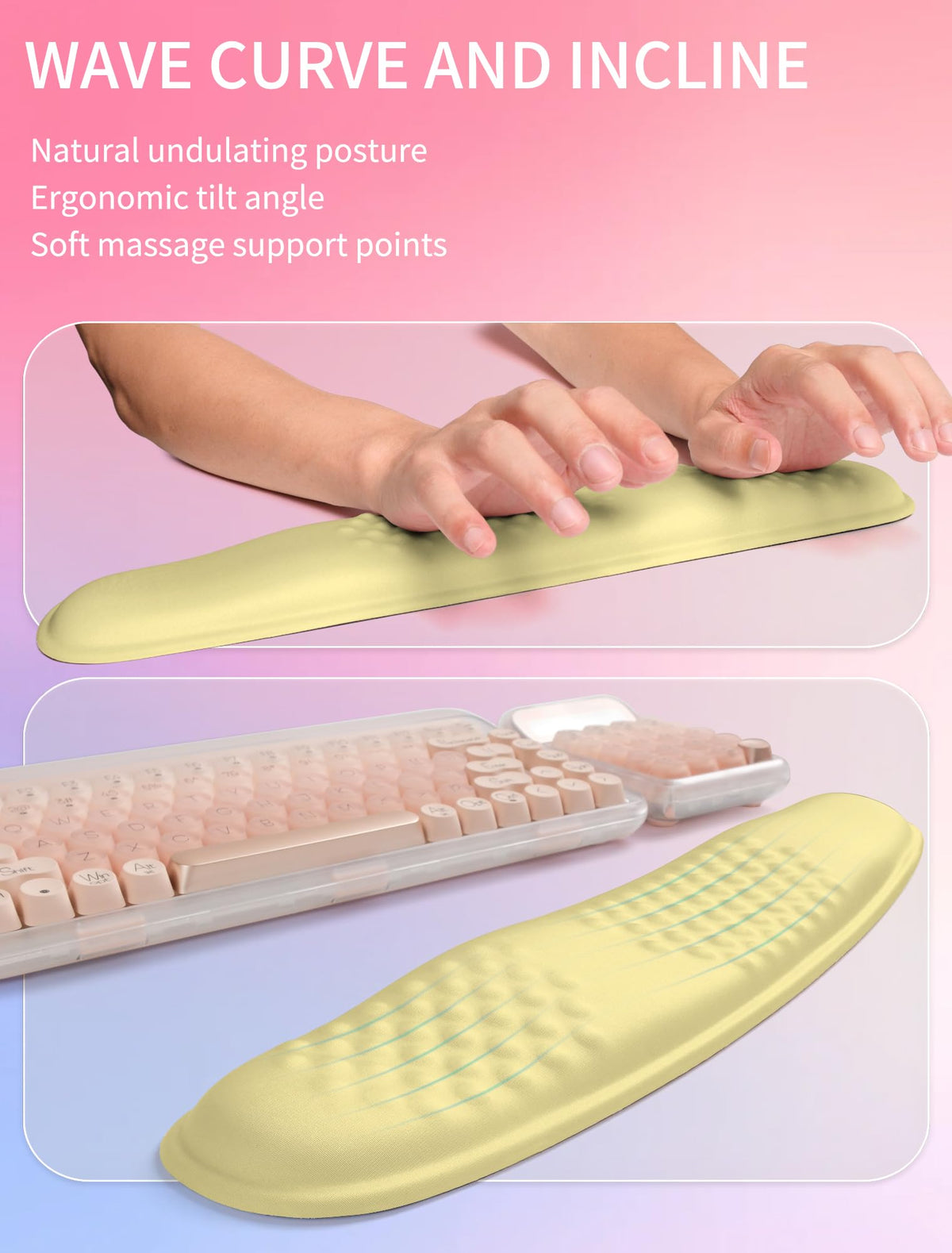 Hokafenle 2in1 Combination, Wave Keyboard Wrist Rest and Ergonomic Curvature Mouse Pad Wrist