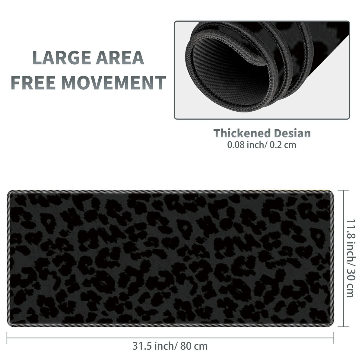 Large Gaming Mouse Pad Plus a Coasters + Cable Clips, Black Leopard Print Extended Mousepad (31.5 x