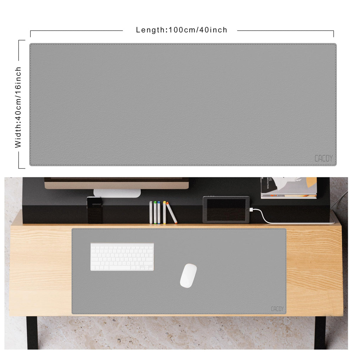 Cacoy 40" x 16" PU Leather Desk Pad Blotter, Extended Gaming Computer Mouse Pad, Waterproof Writing