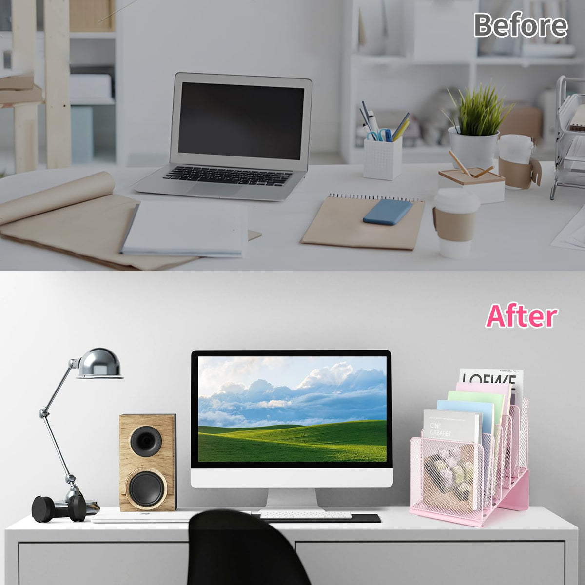 LEKETREE File Organizer for Desk, Desk Organizer with 5-Section Vertical File Rack, Folder