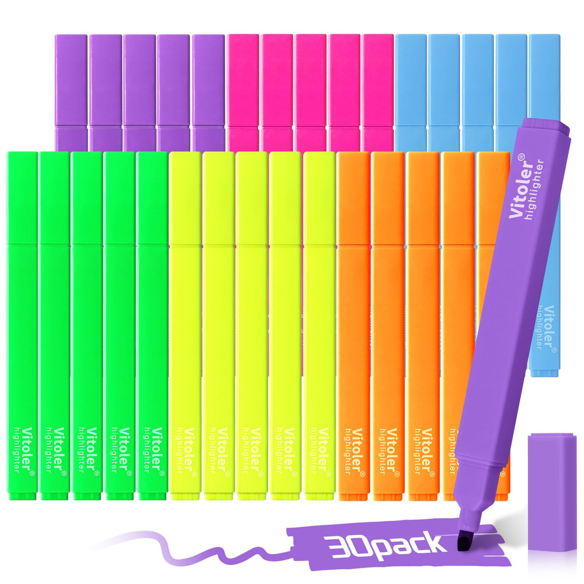 Vitoler Bulk Highlighters Assorted Colors, Chisel Tip Quick Dry 30PCS Pack