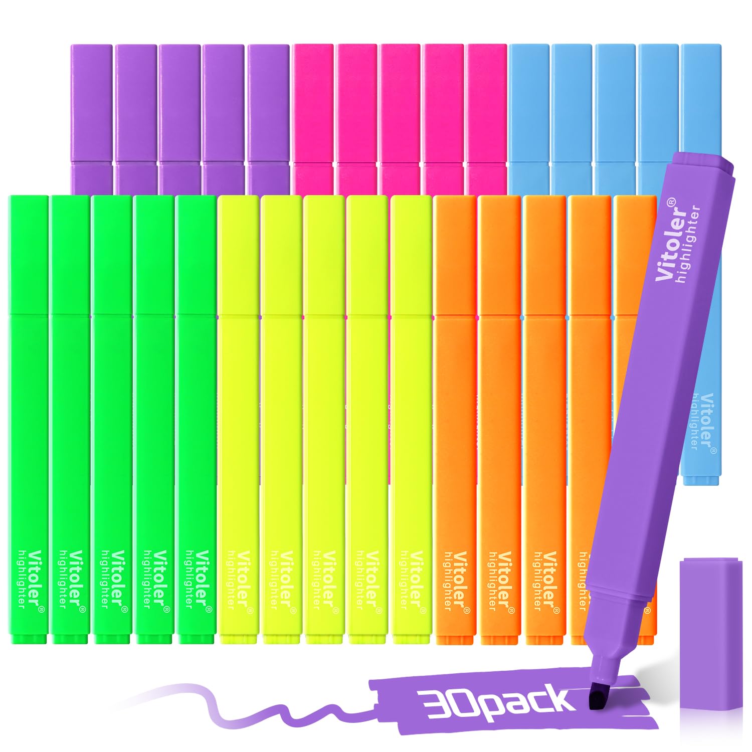 Vitoler Bulk Highlighters Assorted Colors, Chisel Tip Quick Dry 30PCS Pack