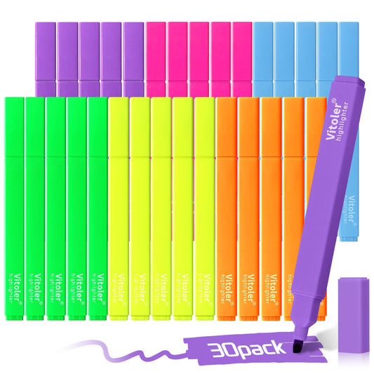 Vitoler Bulk Highlighters Assorted Colors, Chisel Tip Quick Dry 30PCS Pack