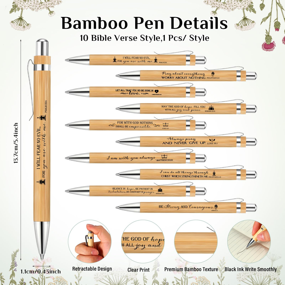 Spakon 50 Sets Christian Gifts Bulk Bible Verse Pens Keychain, Bible