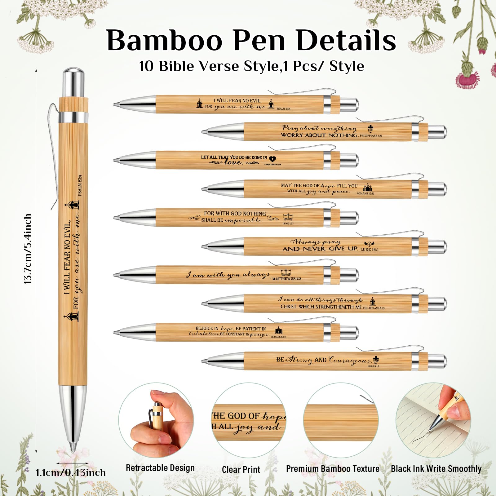 Spakon 50 Sets Christian Gifts Bulk Bible Verse Pens Keychain, Bible