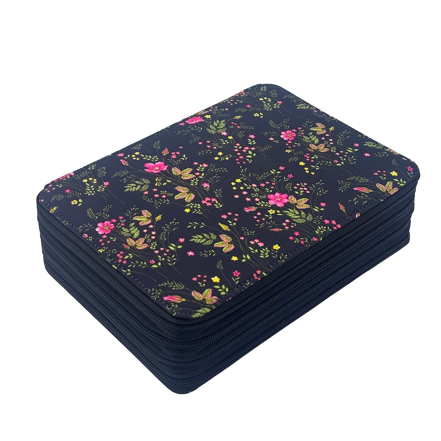 YOUNGCOL 200 Slots Colored Pencil Case,Pen Organizer Black Floral