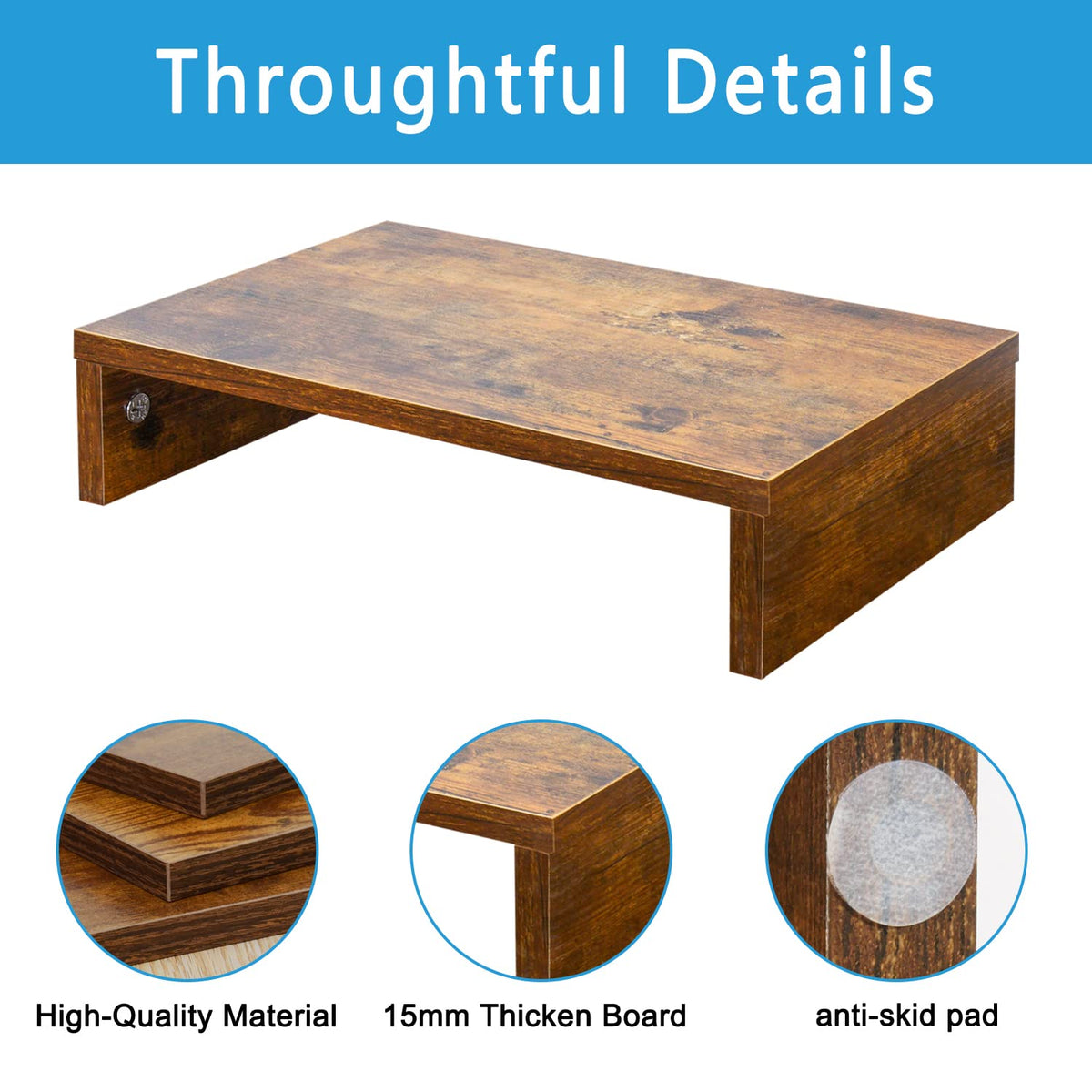 TEAMIX Wood Monitor Stand Riser for Desk - 14.2 inch, Small Laptop Stand