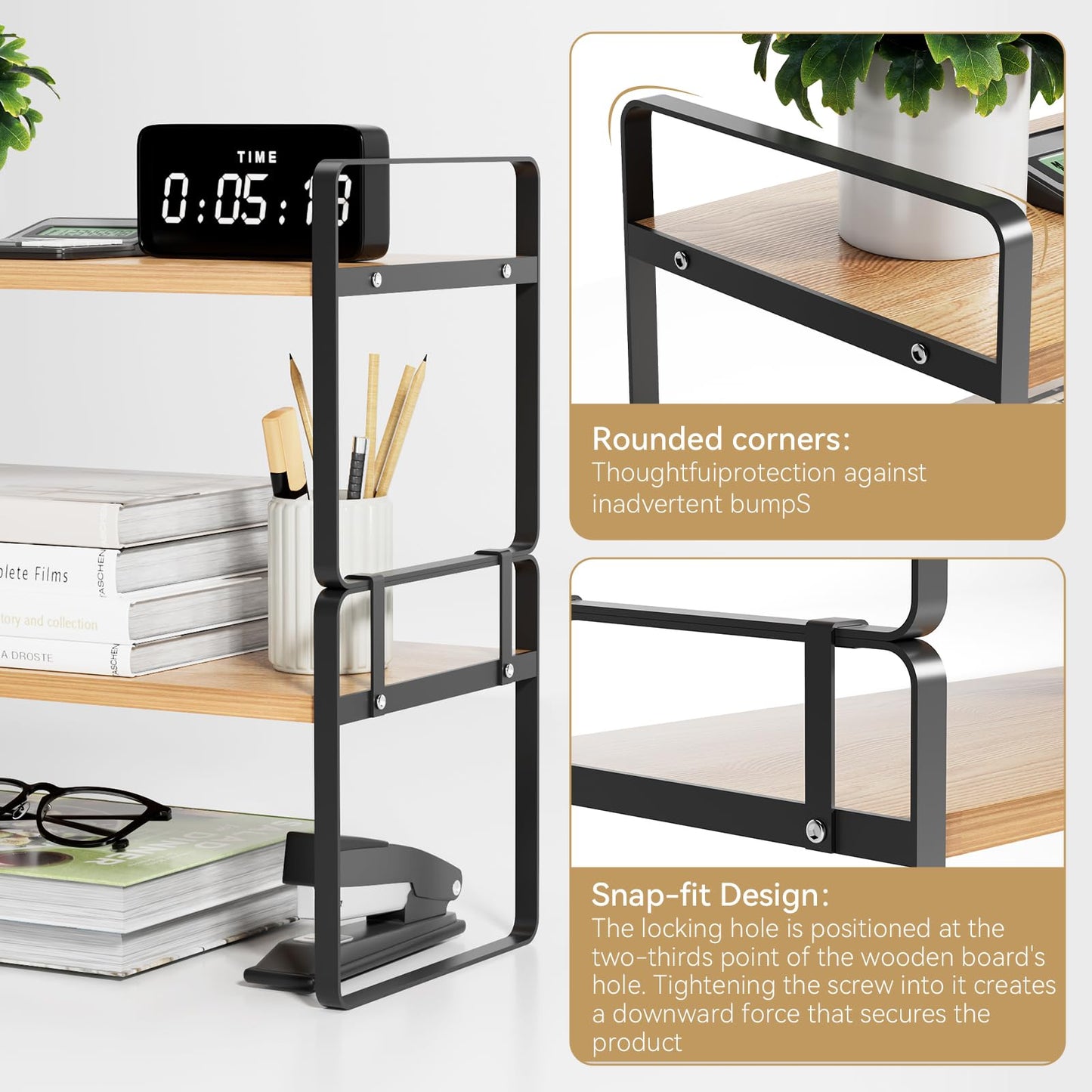 YGYQZ Desk Shelf Organizer, 2-Tier Desktop Bookshelf, Black & Wood