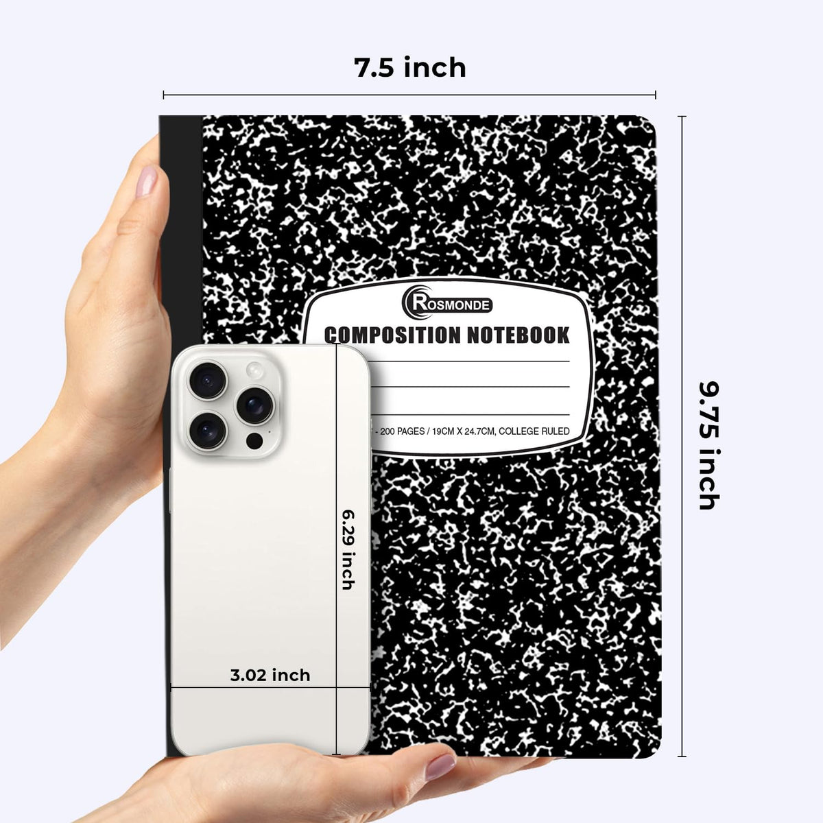 Rosmonde 12 Pack Composition Notebook College Ruled Bulk, Black Marble