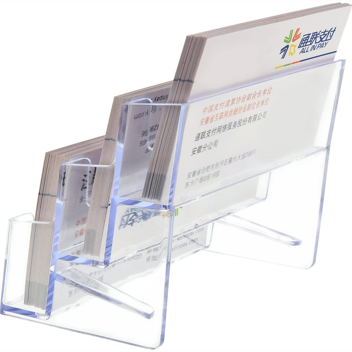 TecUnite 4 Pieces Business Card Holder for Desk 3 Tier Clear Acrylic Stand