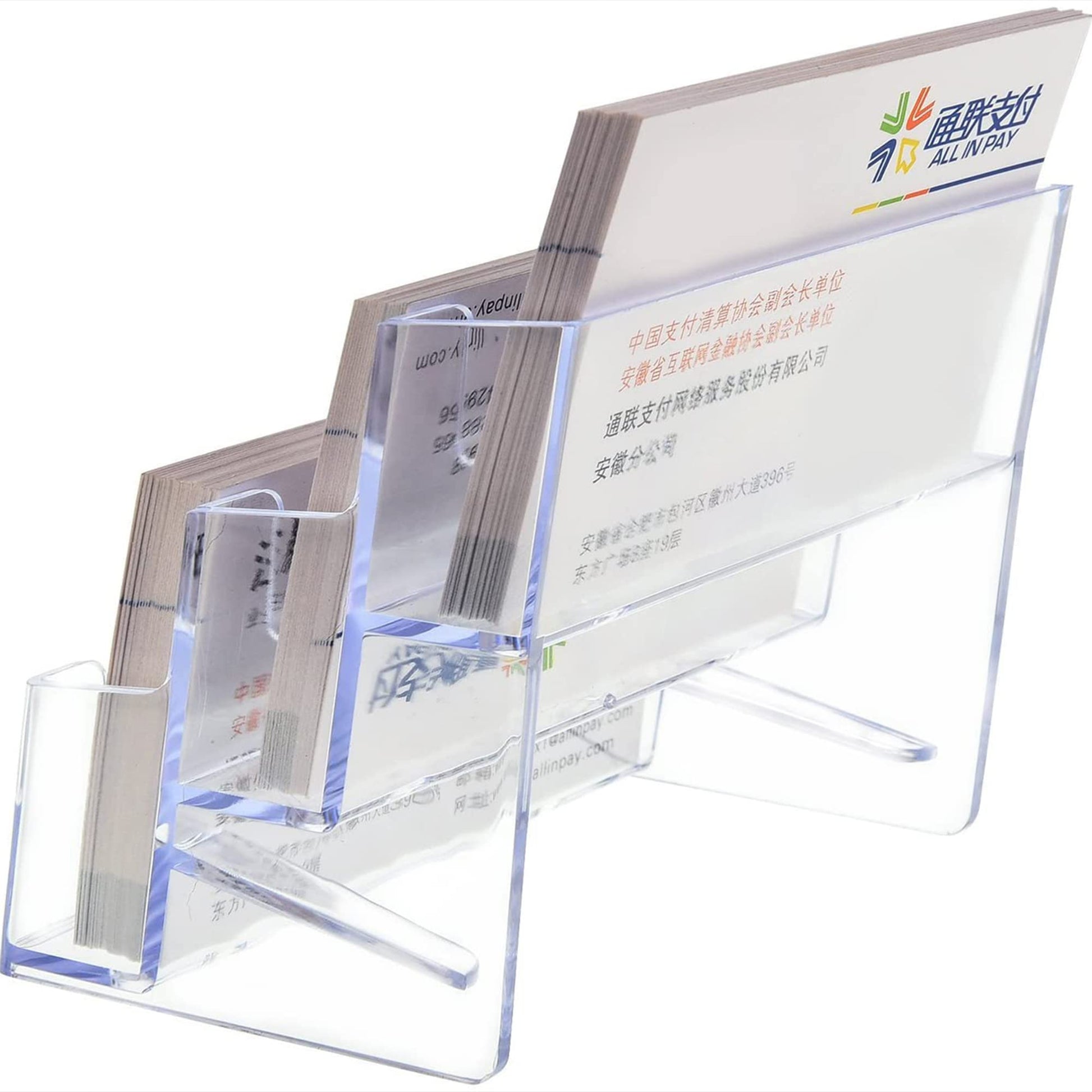 TecUnite 4 Pieces Business Card Holder for Desk 3 Tier Clear Acrylic Stand