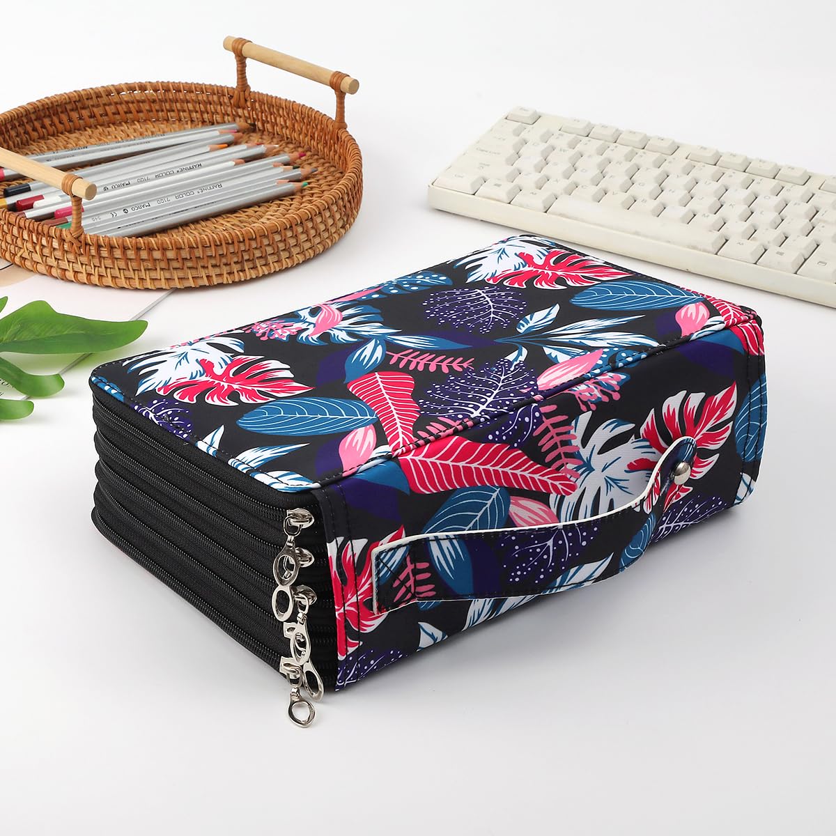 Lbxgap 250 Slots Canvas Pencil Case 5-Layer Zipped Holder w/Handle