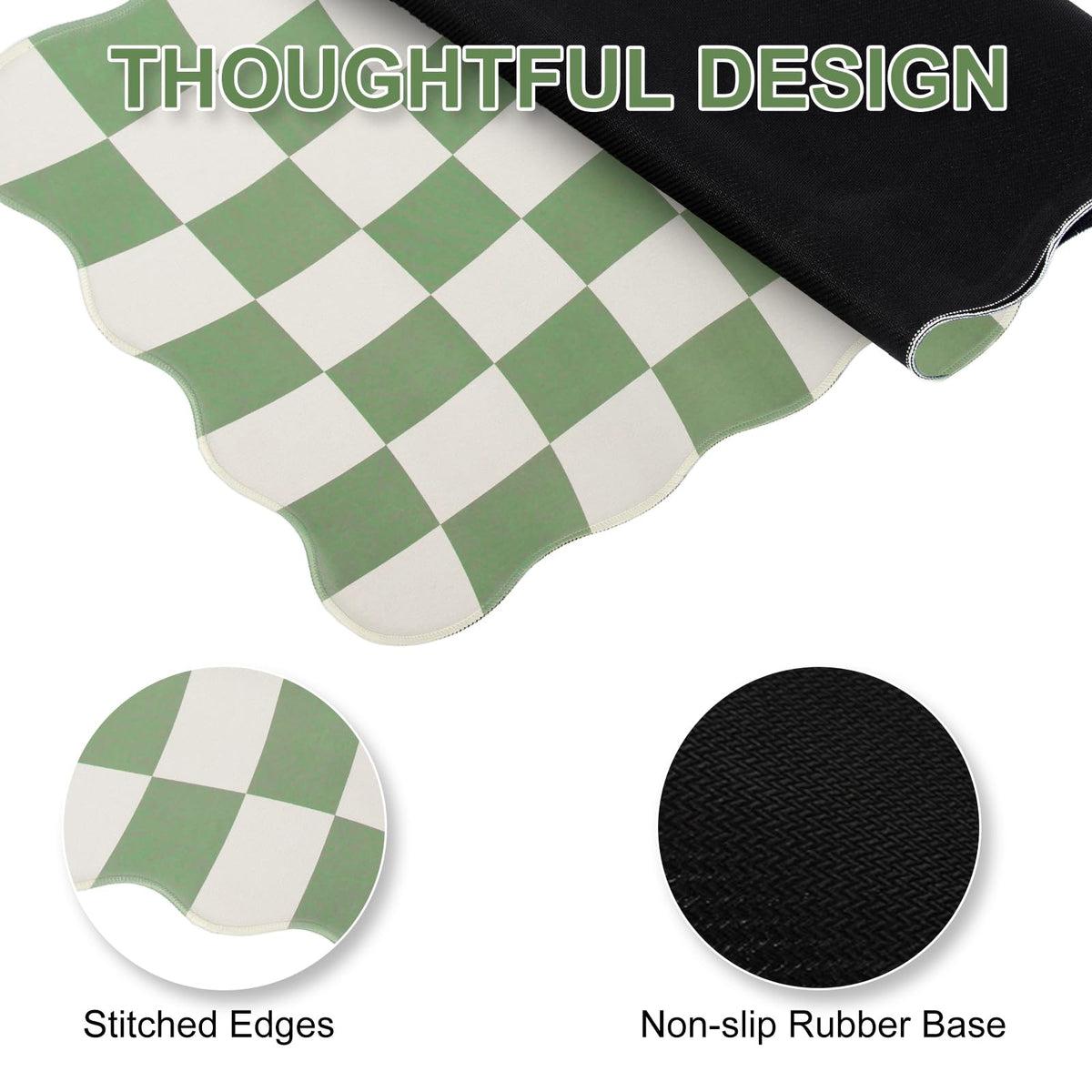 L-SPOUTTO Green Mouse Pad,Geometric Desk Mat XXL Large Scalloped Gaming Mousepad,35.4x15.7in