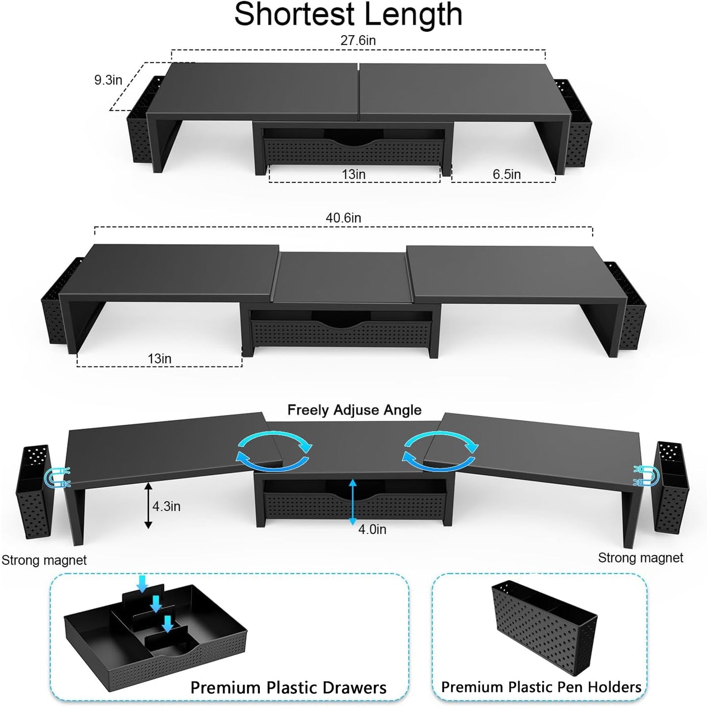 gianotter Dual Monitor Stand Riser With Drawer and 2 Pen Holders