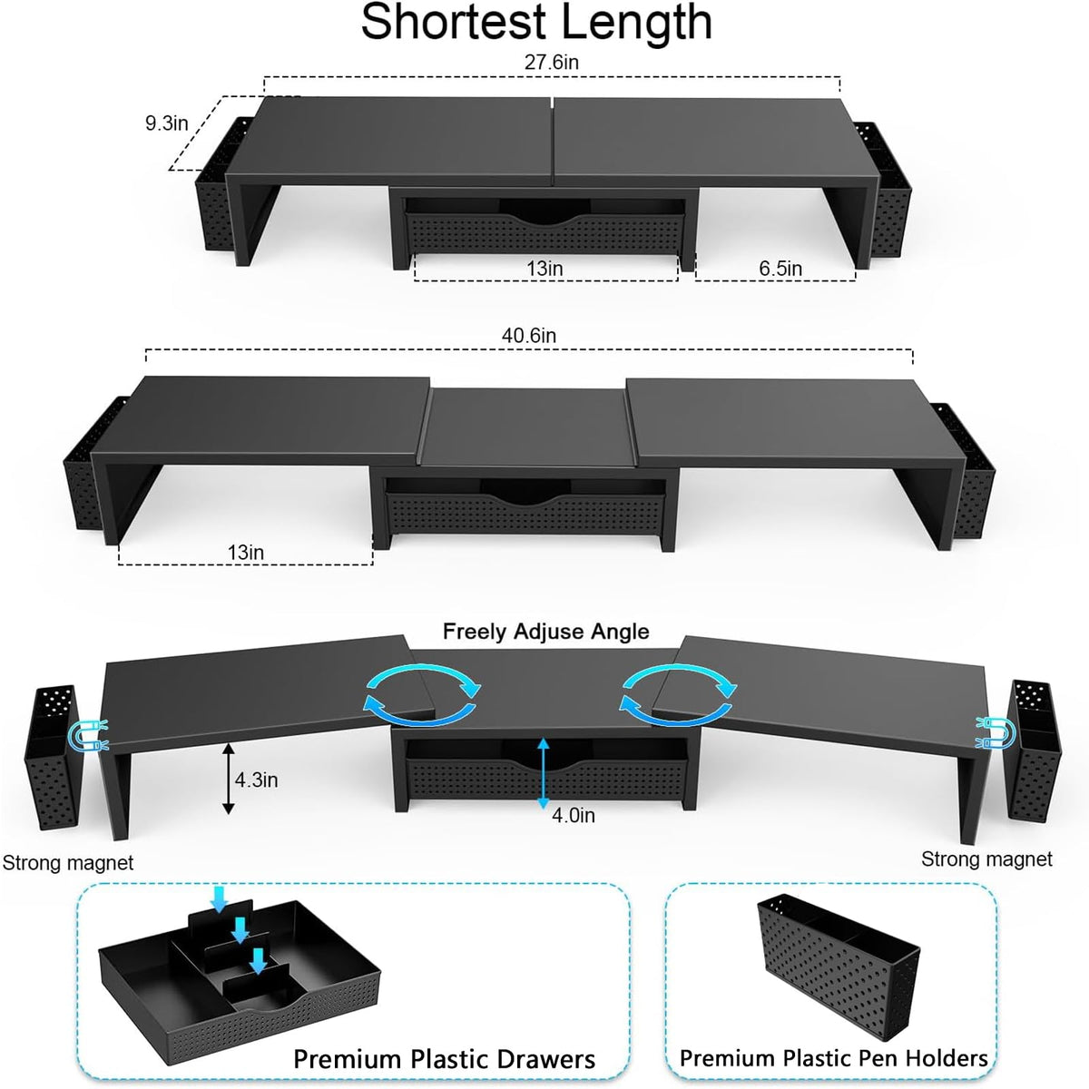 gianotter Dual Monitor Stand Riser With Drawer and 2 Pen Holders