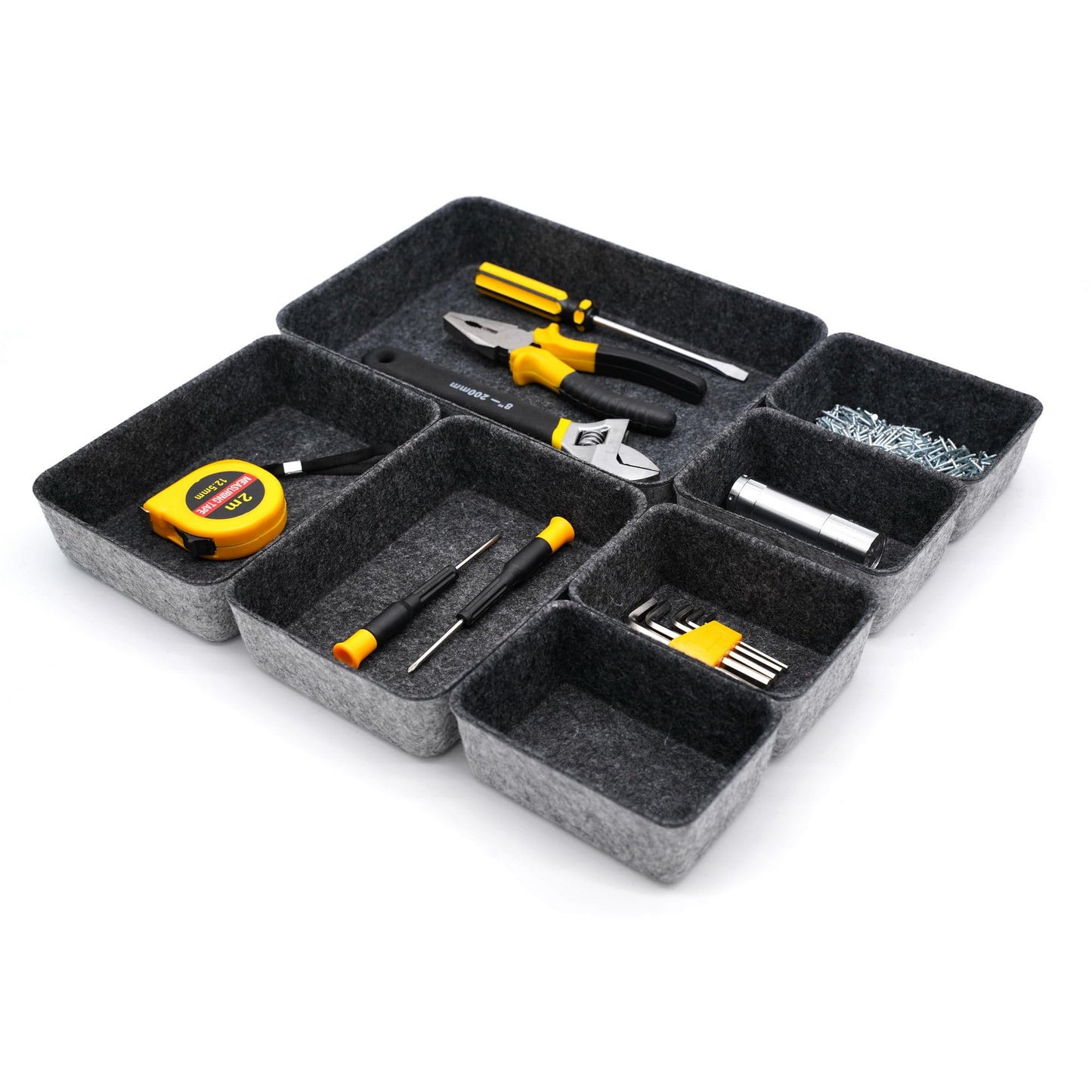 Welaxy 7pc Shallow Felt Desk Drawer Organizers Trays Charcoal Storage Bins