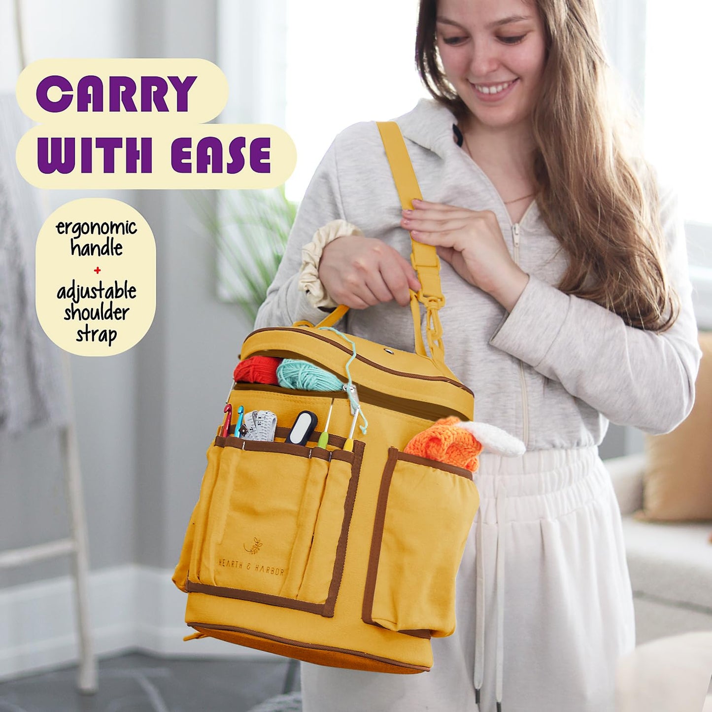 Hearth & Harbor Crochet Bag Organizer – Durable Knitting Bag, Yarn Organizer for Accessories and