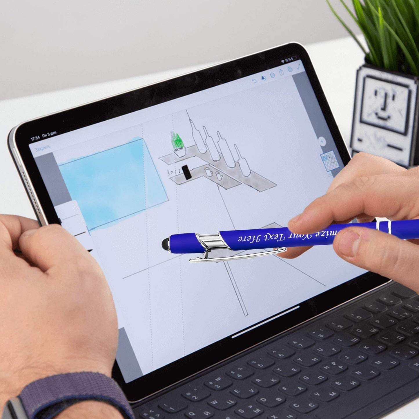 Personalized Pens with Stylus Tip, Custom Engraving Pens 12PCS, Soft Touch Ballpoint Pen, Printed