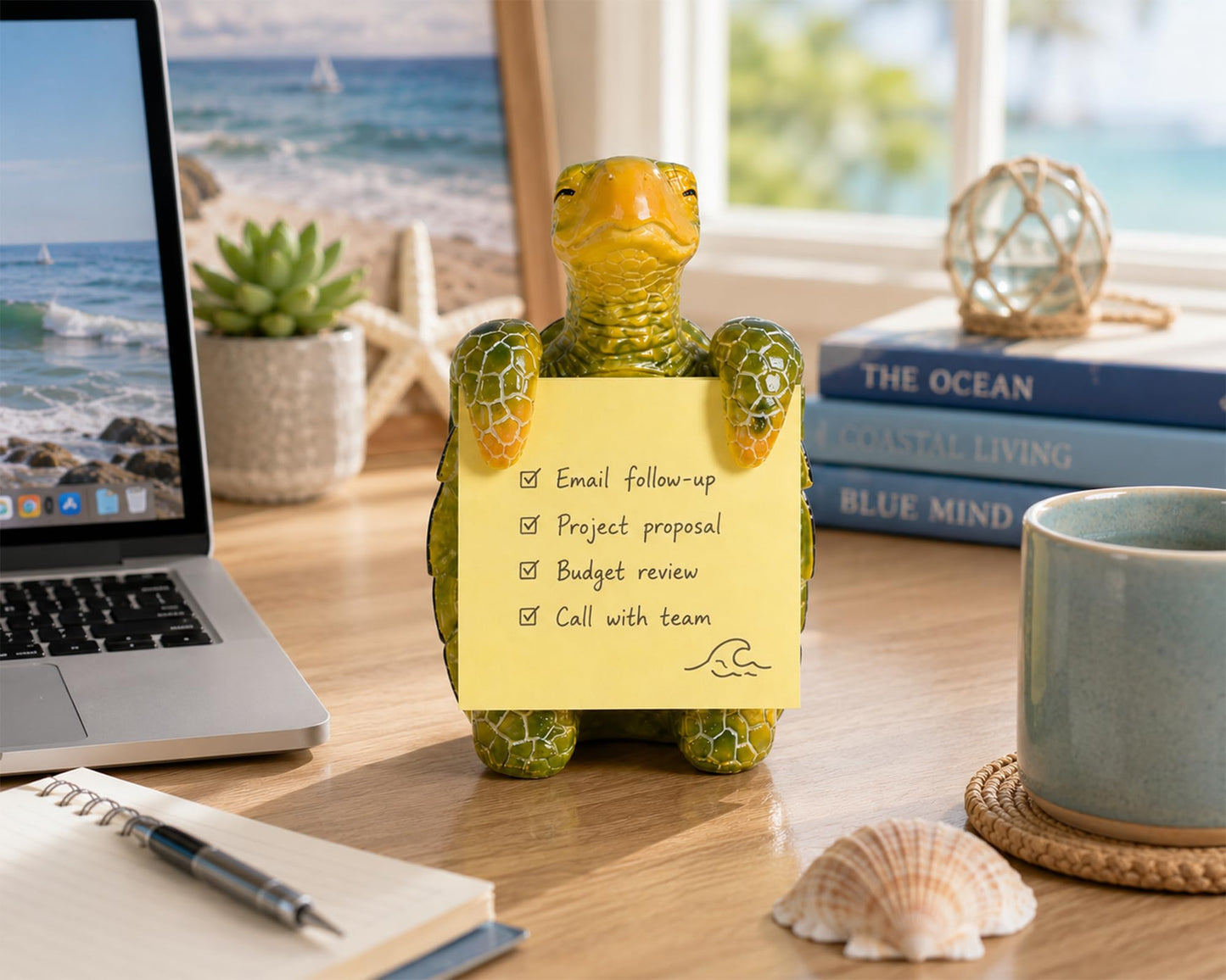 HORTIX Sea Turtle Pop-Up Sticky Note Dispenser for 3 x 3 in Notes, Green