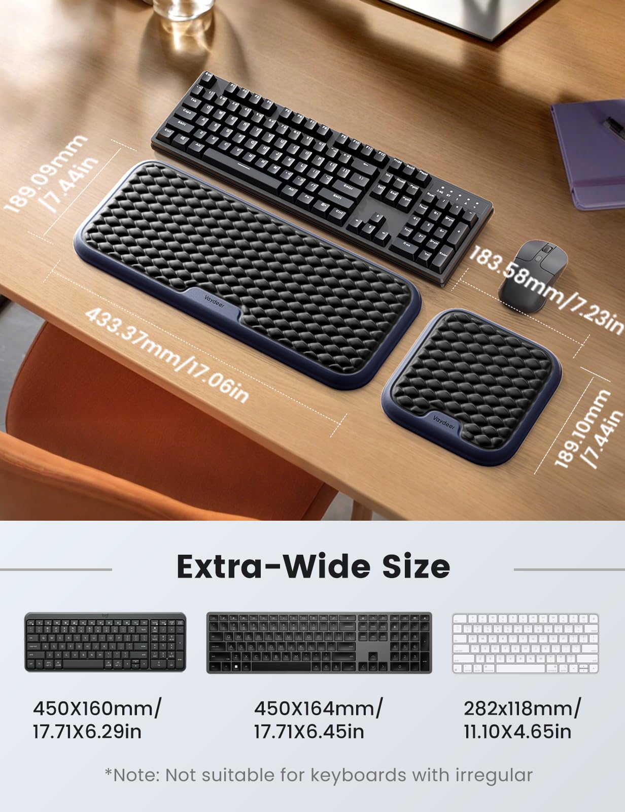 Vaydeer Extra Large Wide Wrist Rest Set for Keyboard and Mouse, Computer Ergonomic Wrist Support