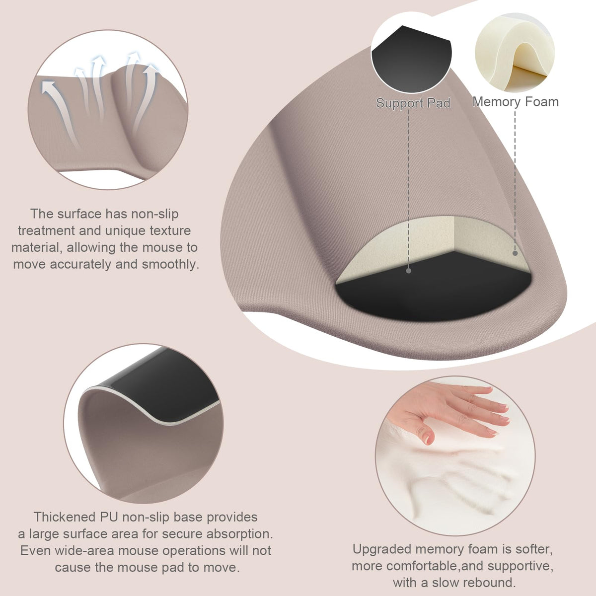 MOSISO Wrist Rest Support for Mouse Pad & Keyboard Set, Taupe Brown