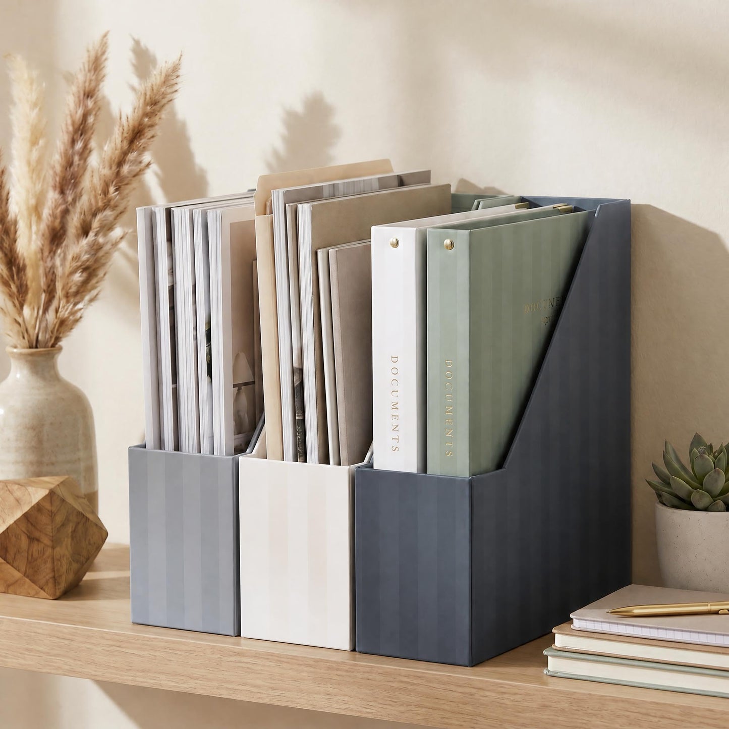 Beautiful Magazine Holder Set of 3 - Sturdy File Holder for Desk or Shelves
